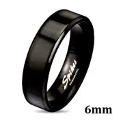 Stainless Steel Black Plated Wedding Band Flat Beveled Edge 6mm