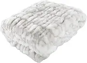 Lavish Home Oversized Ruched Faux Fur Blanket, 60x80-Inch Jacquard Faux Fur Queen-Size Throw for Beds and Sofas, Gray