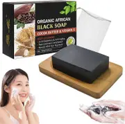 Unbrand Organic African Black Soap Bar, Natural Cocoa Butter Soap Deep Skin Cleansing Black Soap with Vitamin E, Moisture Exfoliating Soap 1pcs - 120g