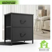 2-Tier Nightstand Bedside Table End Table Organizer Bin Storage w/Fabric Drawers