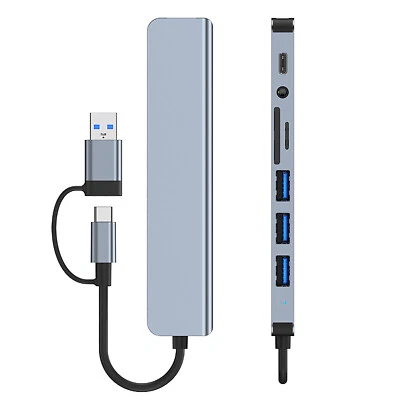 USB-C USB-A Docking Station 8 in 2 Multiport w/ TF/SD Card Reader & 3.5mm Audio