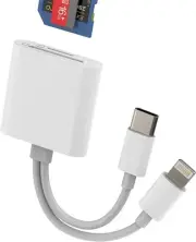 USB C Lightning to SD Card Reader(2in1)for iPhone 16 15 14 Adapter for Apple