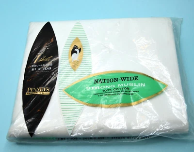 New Vintage NATIONWIDE WHITE MUSLIN FLAT SHEET J.C.PENNEY double bed 81x108" NIP