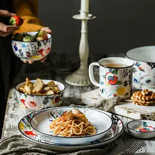 ins北歐早餐餐具套裝碗碟家用湯碗菜盤子馬克杯日式手繪網紅餐具
