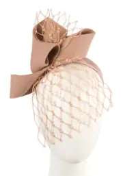 Beige racing fascinator headband with face veil by Max Alexander 100% AU Seller