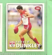 1996 AFL SELECT STICKER #204 ANDREW DUNKLEY, SYDNEY SWANS