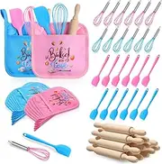RoundFunny 48 Pcs Kids Baking Supplies for Real Cooking Games Prize Party Favors, with Kitchen Utensil, Pot Holders, Spatula, Rolling Pin, Whisk for Kids Gifts, Baking Cooking Party (Medium)