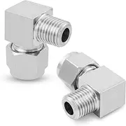 Yoebor Stainless Steel 304 Compression Tube Fitting 90 Degree Male Elbow Adapter Connector with Double Ferrules 3/8" OD x 1/4" NPT Male, Pack of 2