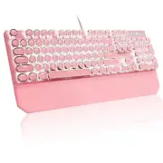 Typewriter Mechanical Gaming Keyboard Retro Pink Punk Round Keycaps LED White...
