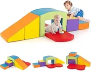 BABY JOY Kids Crawl & Climb Foam Play Set, 6 PCS Foam Soft Play Climbing for Toddlers, Climbing Toy Activity Playset w/Tunnel, Stairs & Ramp for 12 Months+, Indoor Crawling Gym Equipment, Colorful