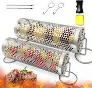 Rolling Grilling Baskets (2 PCS) - 360° Heavy Duty Stainless Steel BBQ Basket, C