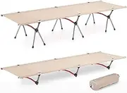 Folding Camp Cot Portable Lightweight Camping Bed Outdoor Heavy Duty High and Low Aluminum Alloy Sleeping Loungers with Carry Bag-White