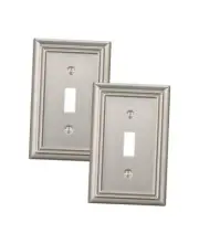 Single Toggle Wall Plates Metal Light Switch Cover 1 Toggle 2PK Brushed Nickel
