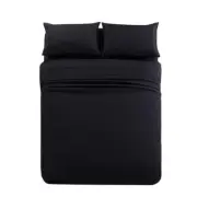 JML Queen Bed Sheet Set Black Durable Microfiber Machine Washable 4 Piece