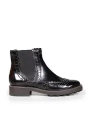 Black Leather Cut Out Pattern Chelsea Boots