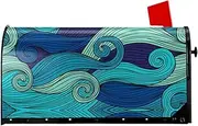 Ocean Stripe Pattern Magnetic Mailbox Covers,Post Box Cover Standard Size 21x18 Inches For Outdoor Garden Home Decor