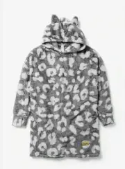 NWT Justice Girls Leopard Loungie One Piece Pajama 8 10 12 14 16 Hoodie Blanket
