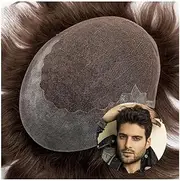 Men's Capillary Prothesis Breathable French Lace Top with PU Skin in Back 4# Brown Human Hair Toupee(7x9)