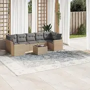 8 Piece Modular Outdoor Garden Sofa Set with Cushions, Beige Poly Rattan Patio Furniture - Table & Chairs Included, Conversation Set for Balcony, Porch, Bistro, Sale