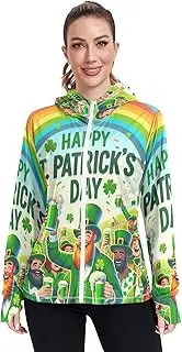 [RPLIFE] St Patricks Day Womens SPF Clothing, UPF 50+ Zip up Long Sleeve Running Shirts Women, St Patricks Day, Medium