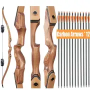 Archery 60" Takedown Recurve Bow Traditional Wooden Riser / 12pcs Carbon Arrows
