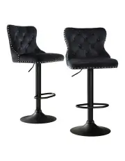 [Artiss] 2x Adjustable Height Nailhead Trim Kitchen Counter Stool in Black