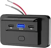 Lyaciomn 1 PCS 12-24V PD Type C USB Ports Quick Charger QC3.0+PD3.0 with Switch Fast Charging USB Power Panel Black Plastic for Motorcycle Car Truck