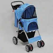 Pet Stroller Dog Strollers for Small Dogs, Pet Stroller 4 Wheels Posh Folding Waterproof Portable Travel Cat Dog Stroller (Blue)