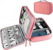 Travel Electronics Organizer Waterproof Double Layer Cable Storage Bag for Electronic Accessories, Large Shockproof Case for Cords, Tablets, Power Banks Organizer Bag MT-Y (Pink)