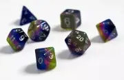 Sirius Dice Set Polyhedral - 7 Pink, Green & Blue + 1 Bonus D20 - New In Tube