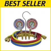 Versatile 2-Way Brass Manifold Gauge Set with Premium Hoses for HVAC Technicians