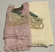 Vintage Holiday Traditions Fingertip Towels LOT 2 Christmas Rose Cream Sleigh