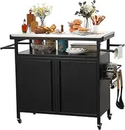 Nexaio XL Rolling Bar Grill Cart Outdoor Patio Furniture, Outdoor Grill Table with Stainless Steel Top for Kitchen Prep and Outdoor Storage Cabinet for Grilling Accessories, Black