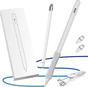 Stylus Pen for iPad, Tilt Drawing & Palm Rejection Stylus Pencil Compatible with Apple iPad 6/7/8/9/10, iPad mini 5/6, iPad Air 3/4/5, iPad Pro 11''/12.9'', M4/M5, with Pencil Grip & Replacement Tips