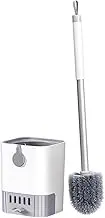 AIMALL Wall-Mountable Toilet Brush with Draining Tray, No Dead Angle Bathroom Cleaning Brush with Comfortable Long Handle, Detachable Drawer for Water Collection, 3.94 x 3.74 x 19.29 inches