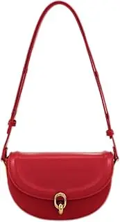 [Generic] Women Saddle Shoulder Bag Vegan Leather Underarm Handbag Trendy Leather Crossbody Bag Retro Satchel Casual Purse