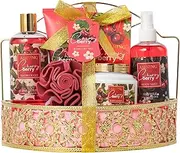 ASINING Bath & Body Basket Set, Cherry Fruit Scent, Spa Gift With Gel Bath, Lotions Women, Kits Christmas, Valentine's Day, Birthday, All Occasions, Holiday Idea, Luxury