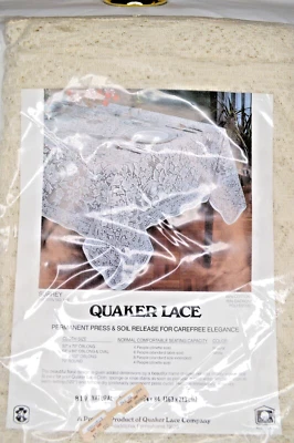 Vintage NOS Quaker Lace Co Natural #819 Oblong/Oval Tablecloth 64x84 Cotton USA