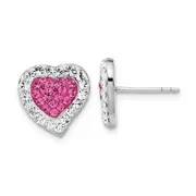 Sterling Silver Rhodium-Plated Pink & Clear Stellux Crystal Heart Post Earrings