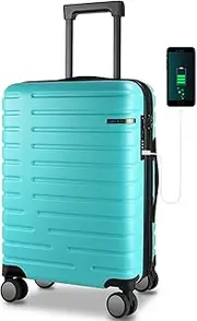 [EMPSIGN] Carry On Luggage with Spinner Wheels, Hard Shell Carry-On Suitcase 21x14x9 Airline Approved & Built-in TSA Lock, Durable Travel Rolling Suitcase, Carry-On 20-Inch, Lake Blue