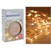 100 Warm White Battery Operated LED Wire Pin String Lights 10m
