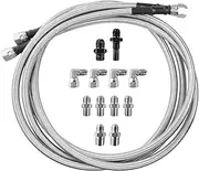 MuHize Silver 70 Inch SS Braided Transmission Lines, Heavy Duty Transmission Cooler Hose Fitting 6AN Compatible with GM Chevy Ford Turbo 700R4 4L60E 4L65E 4L80E