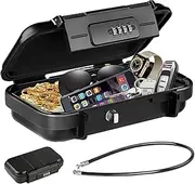 temracha Portable Lock Box, Combination Security Case LockBox with Code, Waterproof Shockproof Travel Safe Lock Cash Box with Removable Wire Rope for Dorm, Travel, Beach, Hotel, Car, Home, Gym