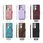 For Samsung S23 Ultra S22 Crossbody Leather Wallet Case Card Slots Wriststrap
