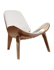 [Furb] Ash Plywood PU Leather Accent Shell Chair in White