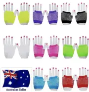 fishnet gloves party 70's 80's short fingerless neon womens glove disco costume