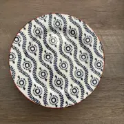 Baum Tangiers~ Navy Blue With Orange Salad Plate ~ 8" Diameter SET OF FOUR