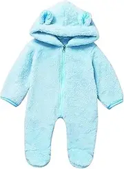[NIYANGLE] Boy Girl Hooded Romper Fleece Bodysuit for Boys Girls Soft Boy Girl Outfit Cute Warm Snowsuit for Daily Wear Special Occasions