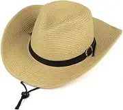 [KBQLXPKJW] Straw Cowboy Hat for Men Women Stripe Star Sun Hat Cowgirl National Day Panama with Chin Strap Summer Sombrero Parade Bucket/1478