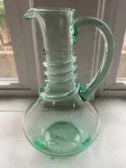 Anthropologie Artois green hand blown glass water pitcher/jug